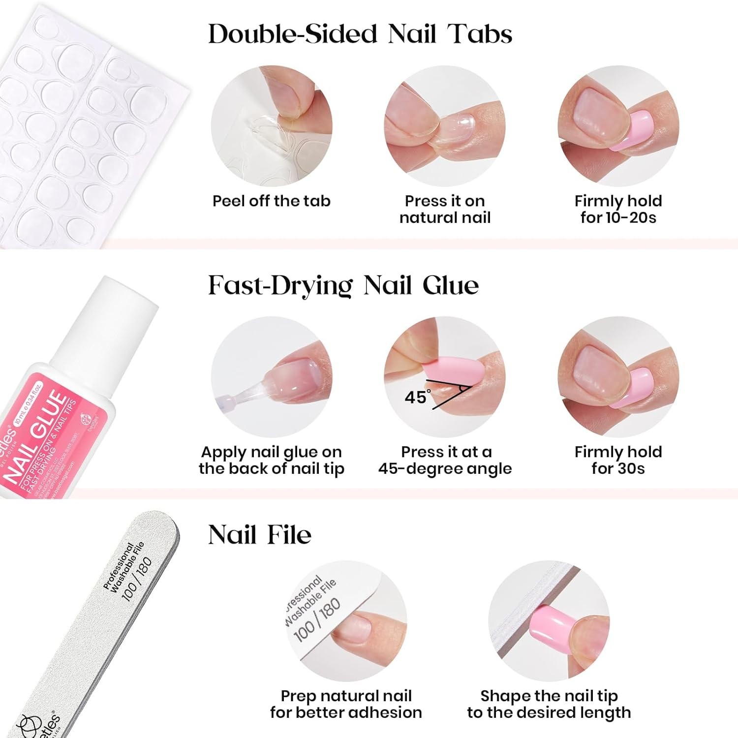 Beetles 720Pc Press on Nails Kit: 24 Colors, Short Almond, Glossy & Matte Styles