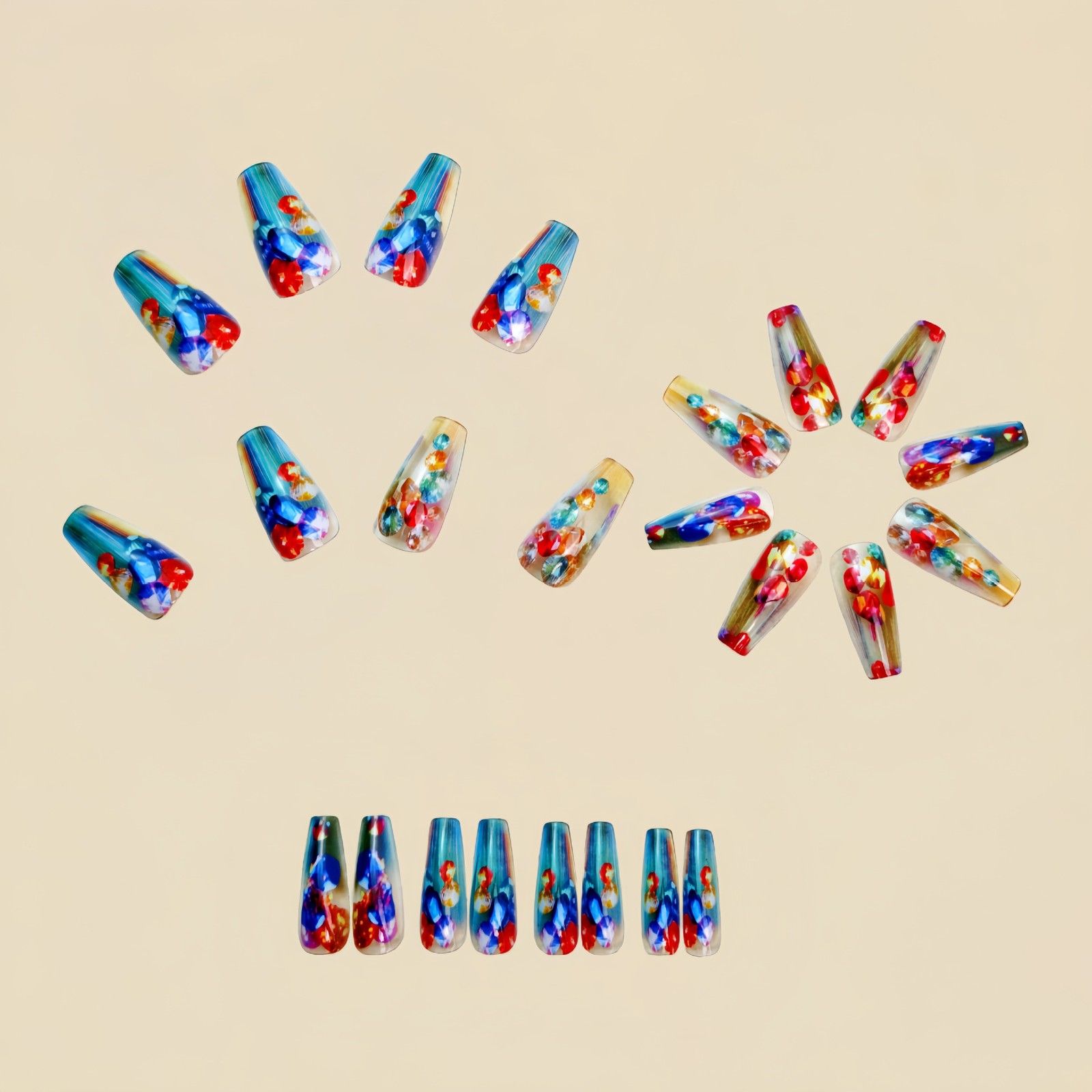 48pcs Long Coffin Press on Nail Colorful Gradient Full Cover Reusable False Nail