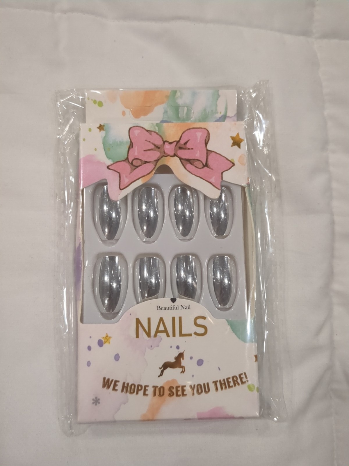 False Nail Sets- Lot Of 3-Press On Nails- Pink & Silver, Coffin & Almond- New