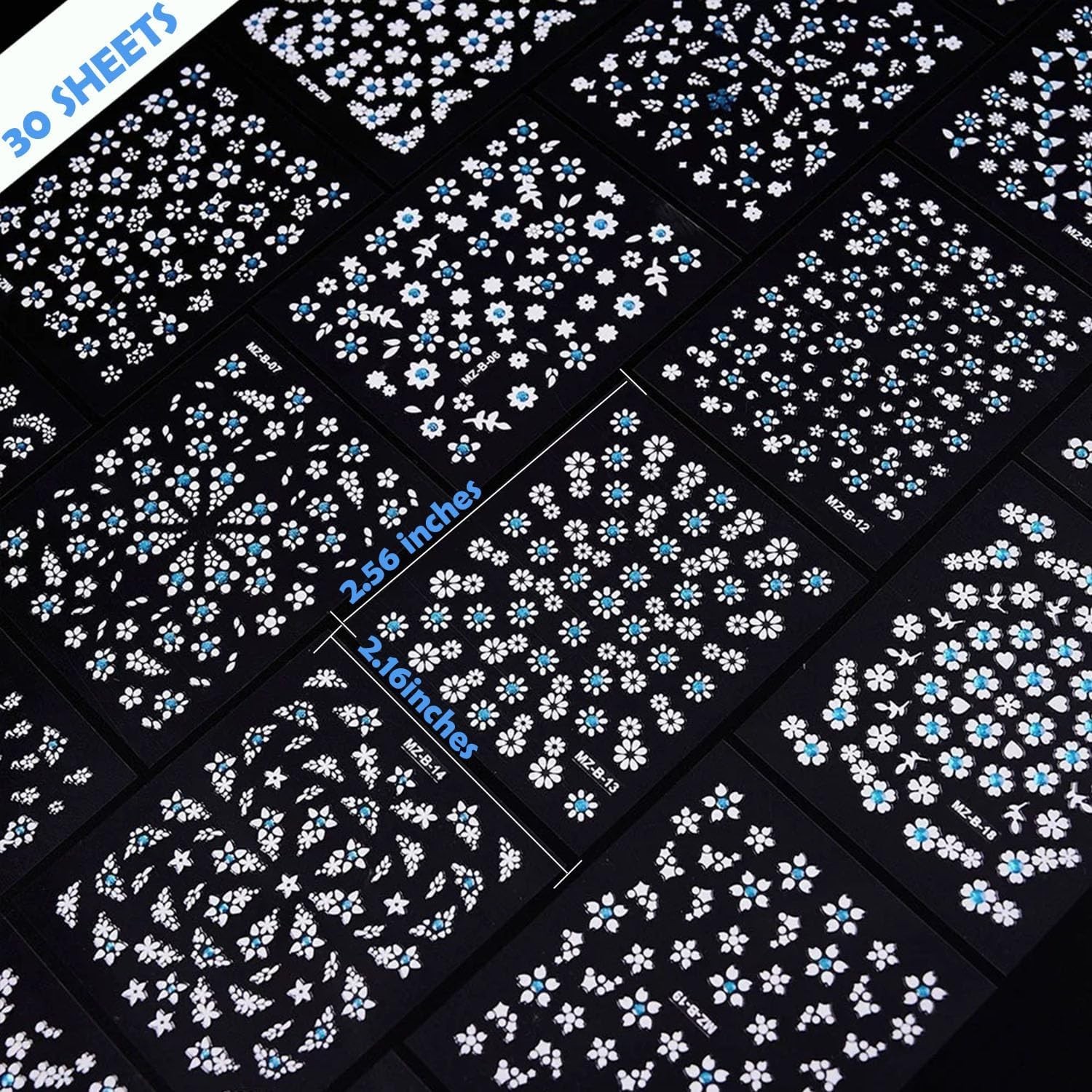 90 Sheets 3D Floral Nail Art Stickers with Rhinestones & Storage Book, 5000 Piec