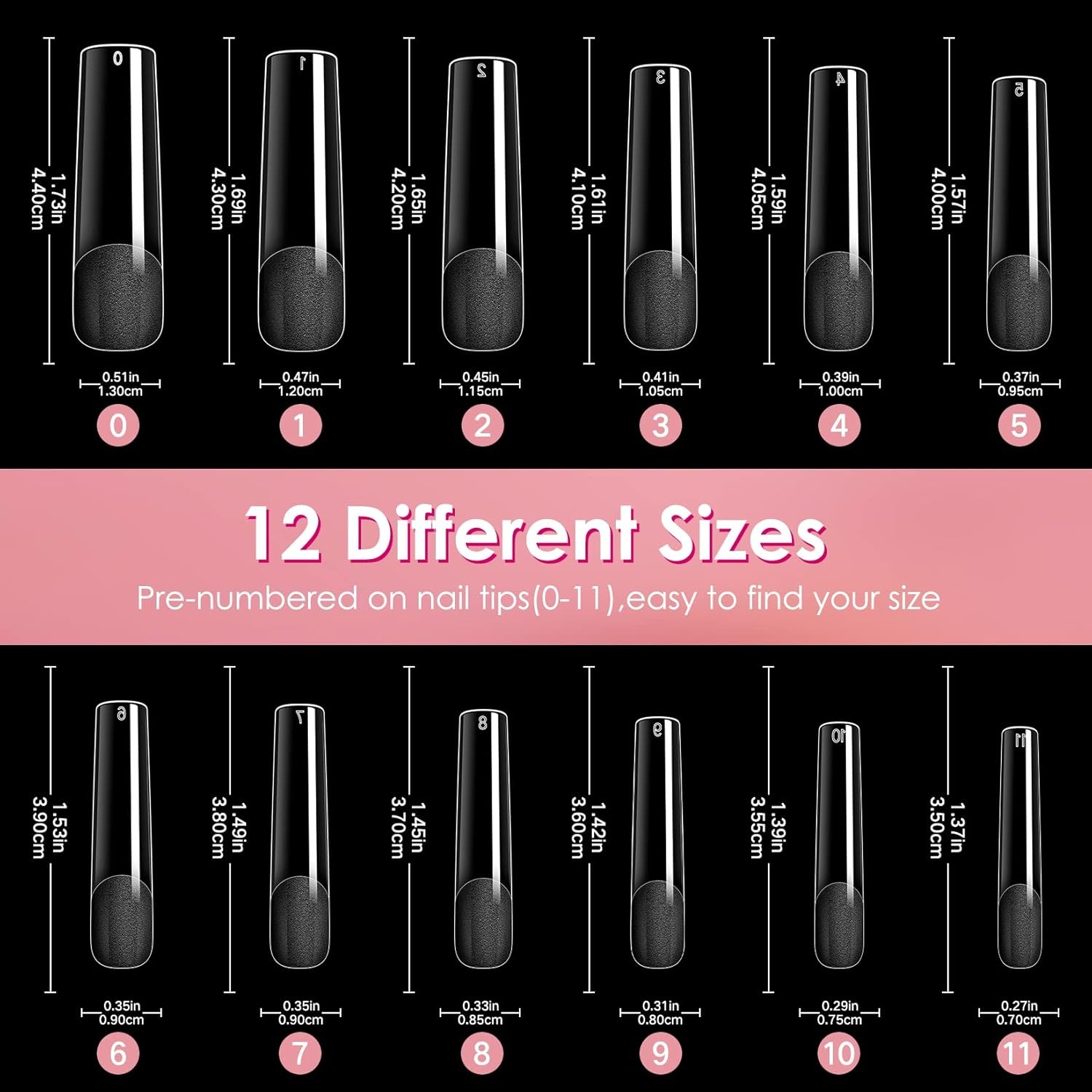 Ranrose Long Straight Nails Large, 240PCS Half Matte 2XL Square Tips