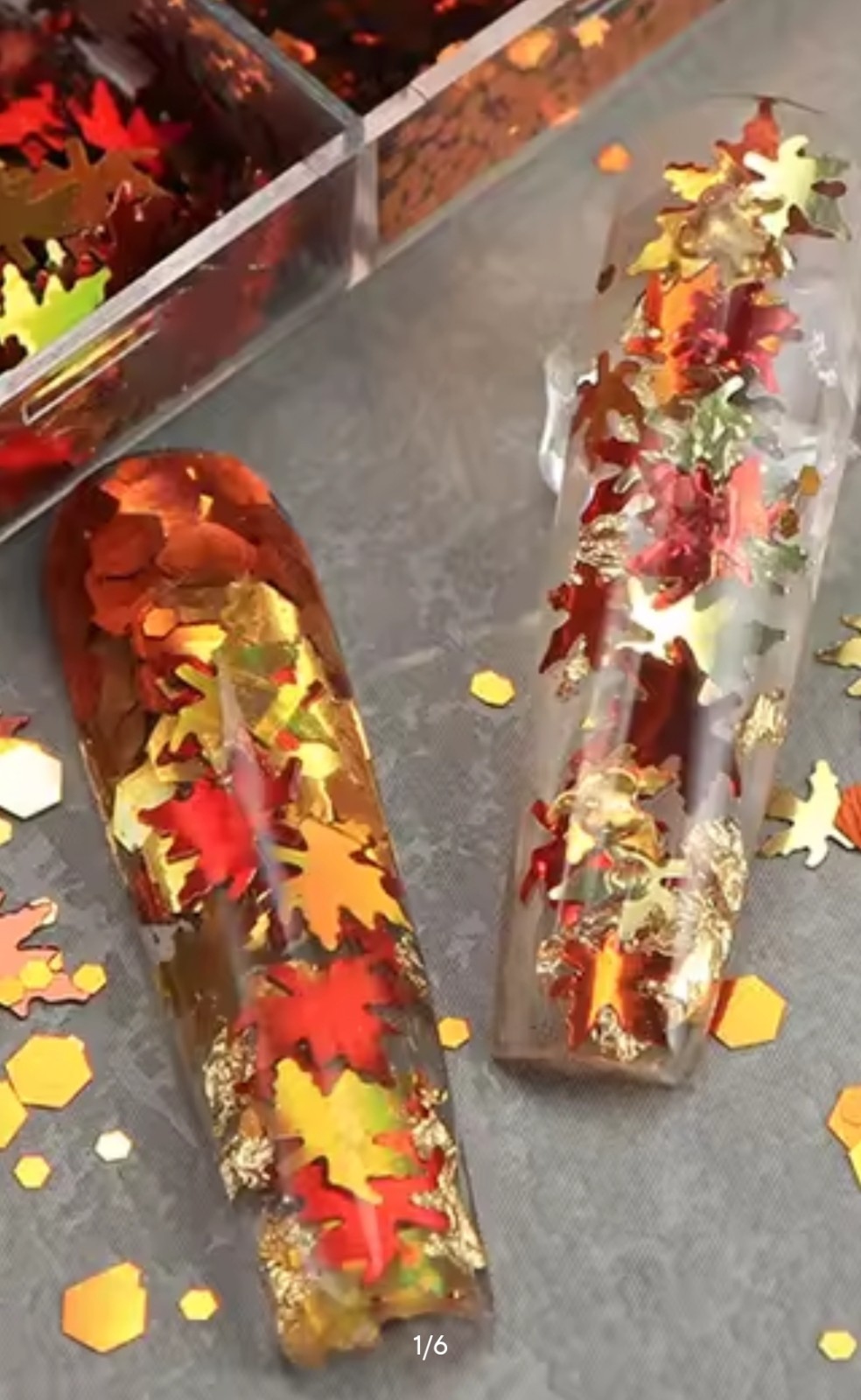 Autumn Maple Leaf Nail Art Sequins Glitter 3D Nail Flakes Res&gold Color (1tsp)