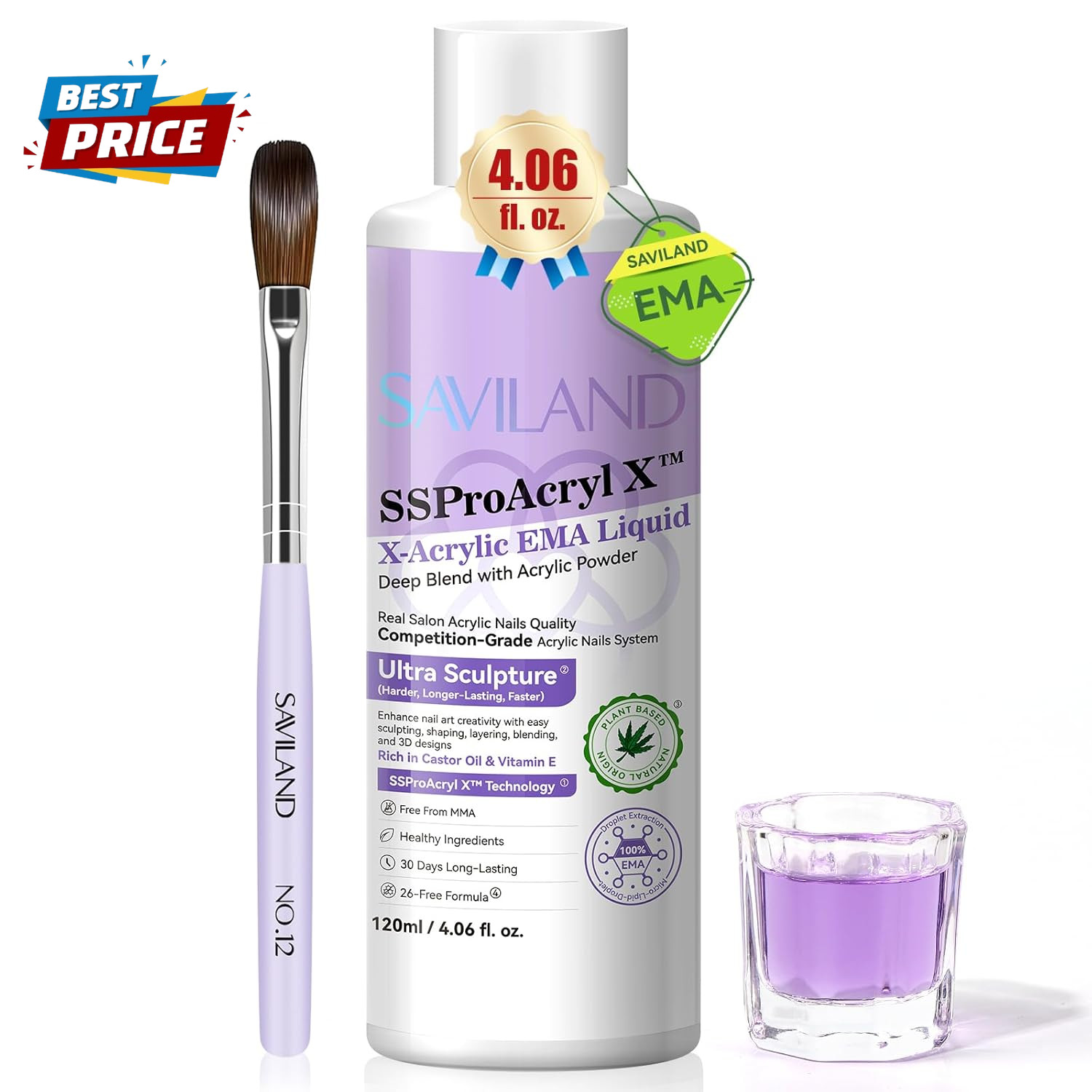 Monomer Acrylic Nail Liquid: 4 Oz Acrylic Monomer for Nails Extension with 12# N