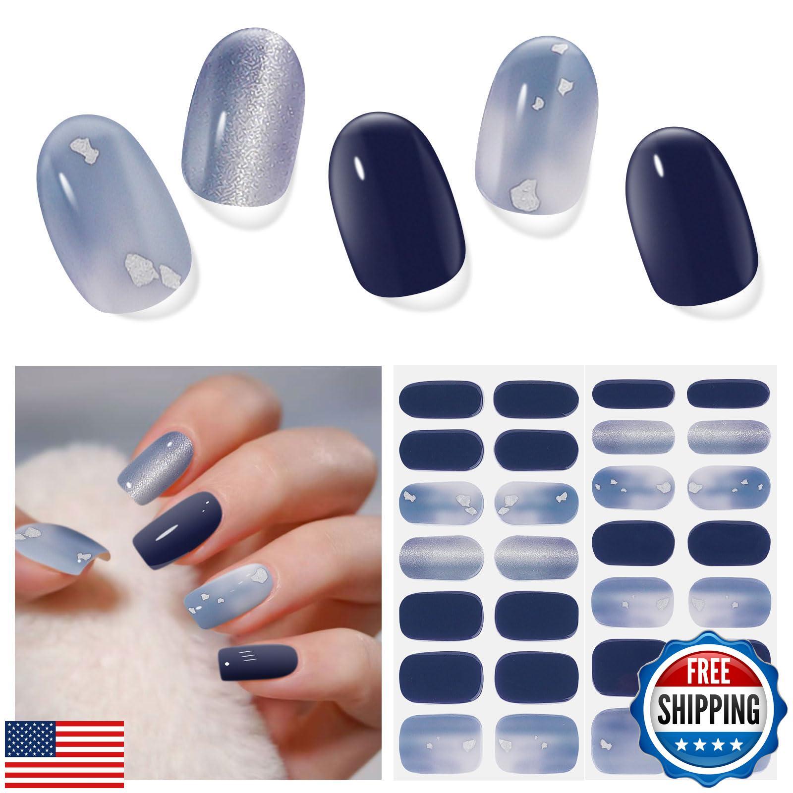 DUKASOU Semi Cured Gel Nail Strips | 28 pcs Gel Nails Strips Work with Any UV