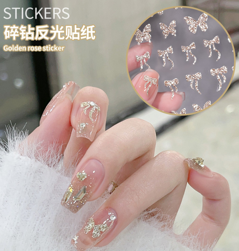 3D Sparkly Glitter Butterfly Bow Bunny Rabbit Flame Nail Art Decal Sticker NS49