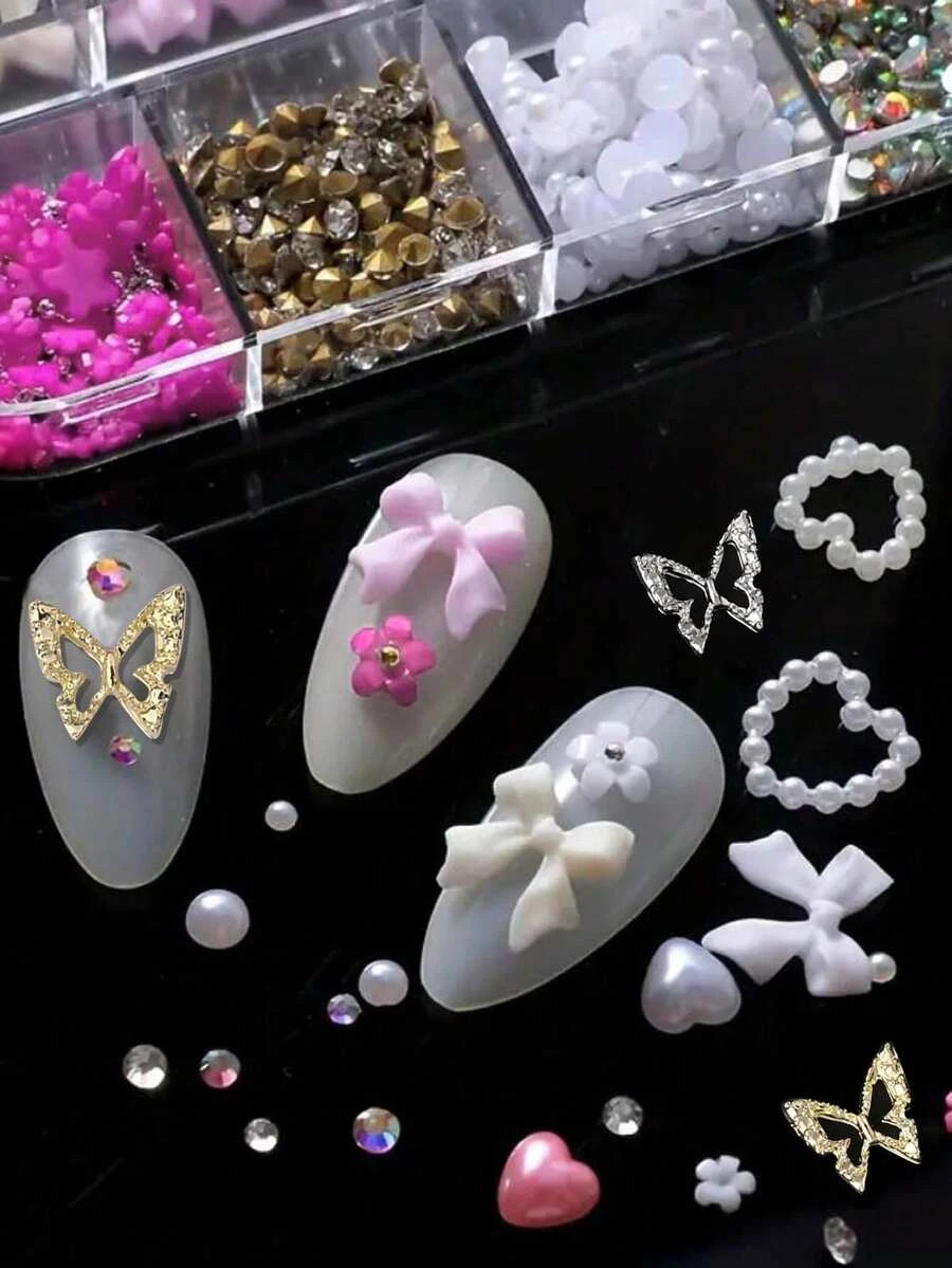 3D Flower Nail Charms Acrylic Petal Rhinestone Nail Art Decorations