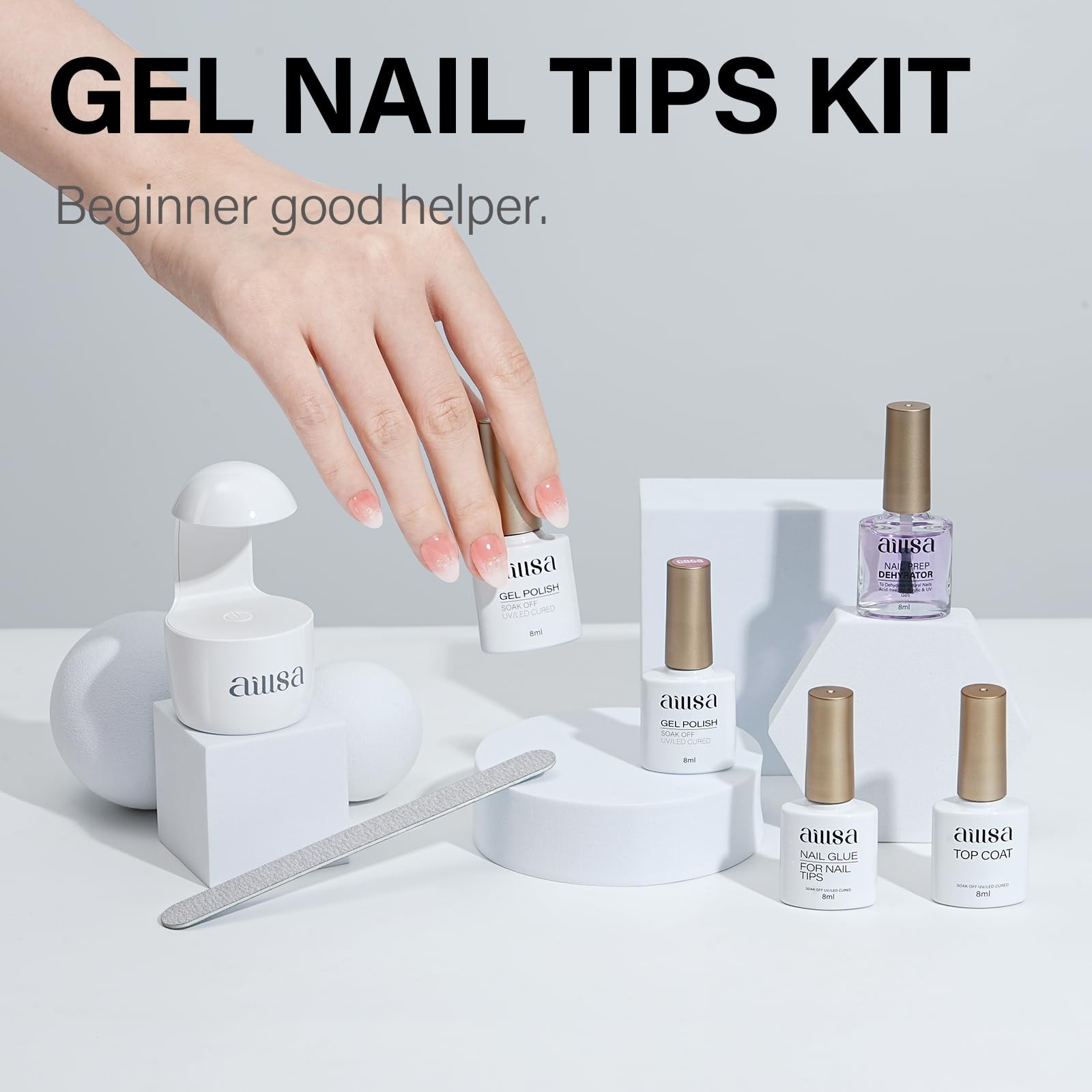 Gel Nail Kit Short Almond Nail Tips 240pcs with 2 In 1 Nail Glue Base Coat an…