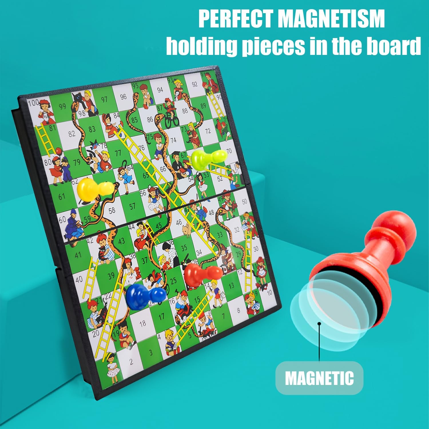 KIDAMI Mini Magnetic Snakes and Ladders Board Game 8 inches, &
