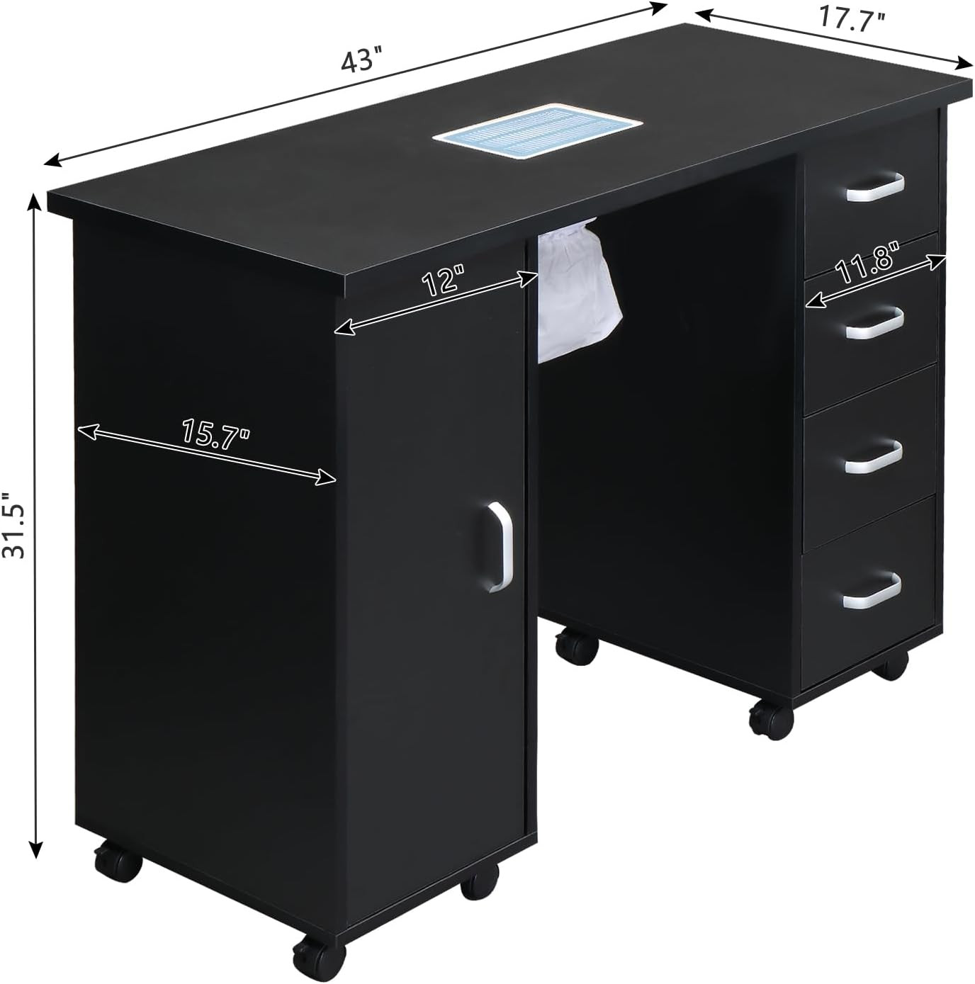 Nail Desk Manicure Table – Nail Tech Desk with Dust Collector – Nail Table with