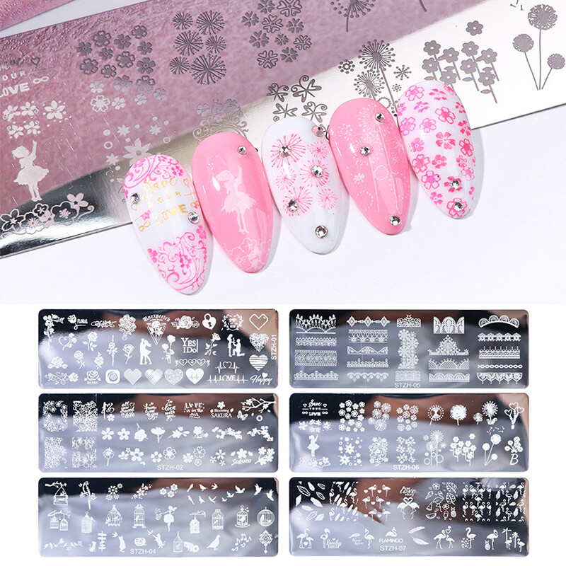 Reusable Nail Art Stamping Plates Flower Nail Stencils Template Gels Polish DIY⊥