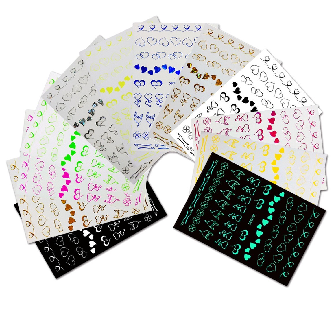 12 Sheets Nail Art 3D Decal Stickers heart with cardiogram bow clover XF335 NH21