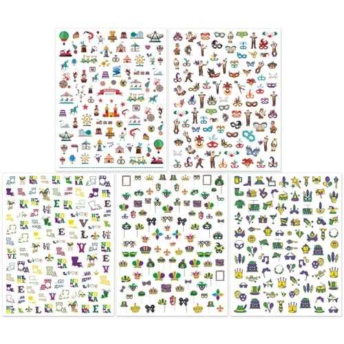 Mardi Gras Nail Art Stickers – 3D Masks, Beads, Fleur-de-Lis, 3D Masks
