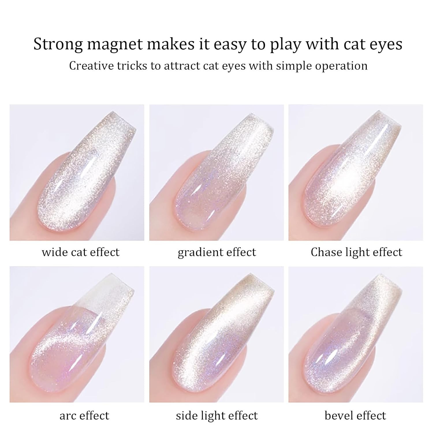 6Pcs Cat Eye Magnet for Nails Magic Cylindrical Nail Polish Magnet Stick Gel Pol