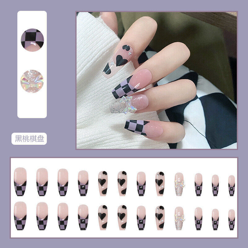 24 Pcs/set Wearable Pink Press on Fake Nails Tips with Glue False Nails Design