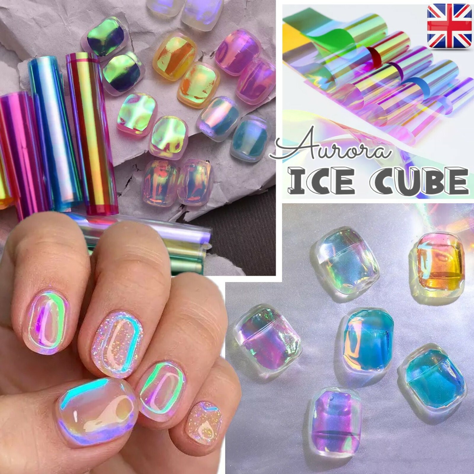 Aurora Nail Foil Ice Cube Cellophane Broken Glass Film Stickers Shiny Paper DIY