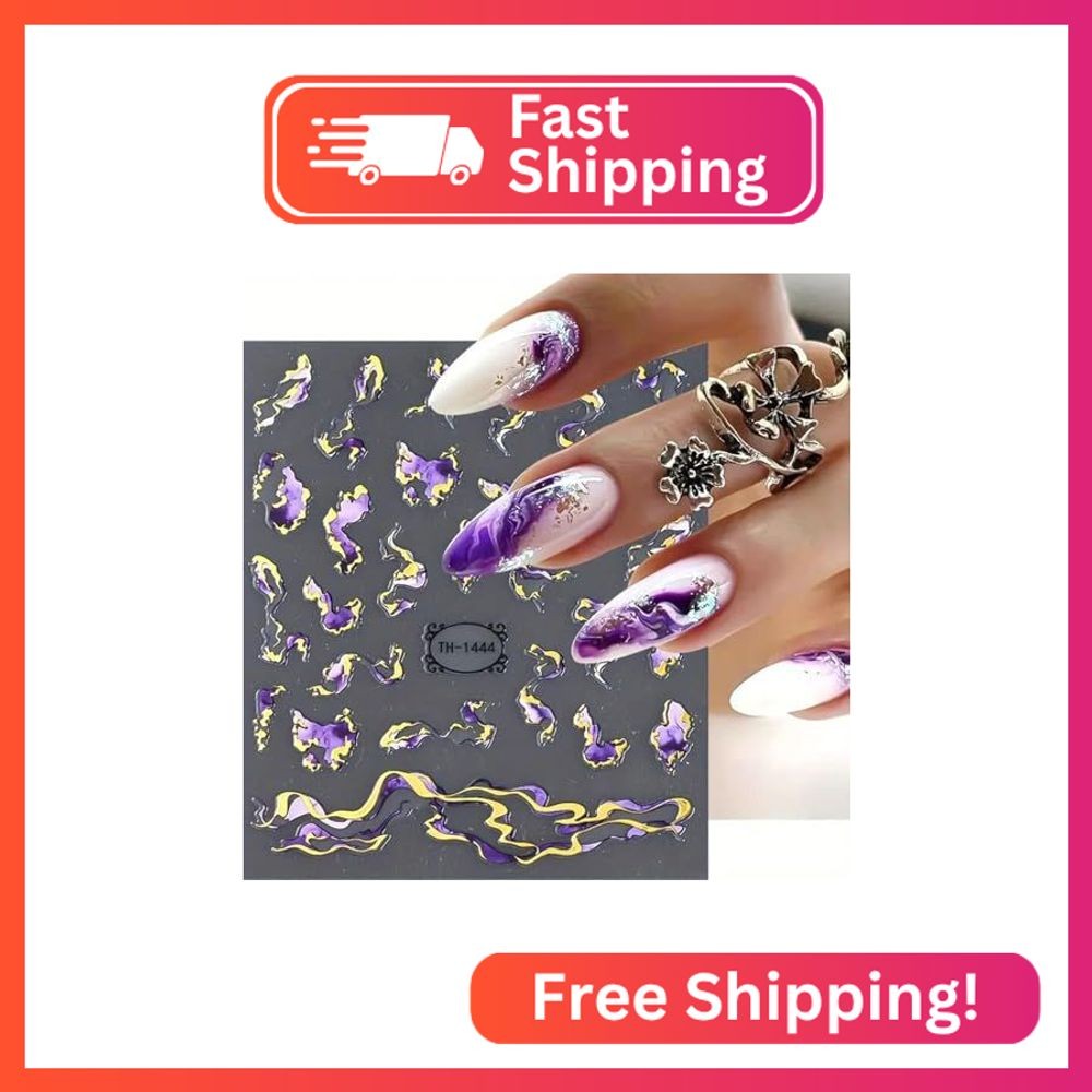 FRUZJAY Marble Nail Art Stickers Decals 3D Self-Adhesive Nail Decals Blue Marble