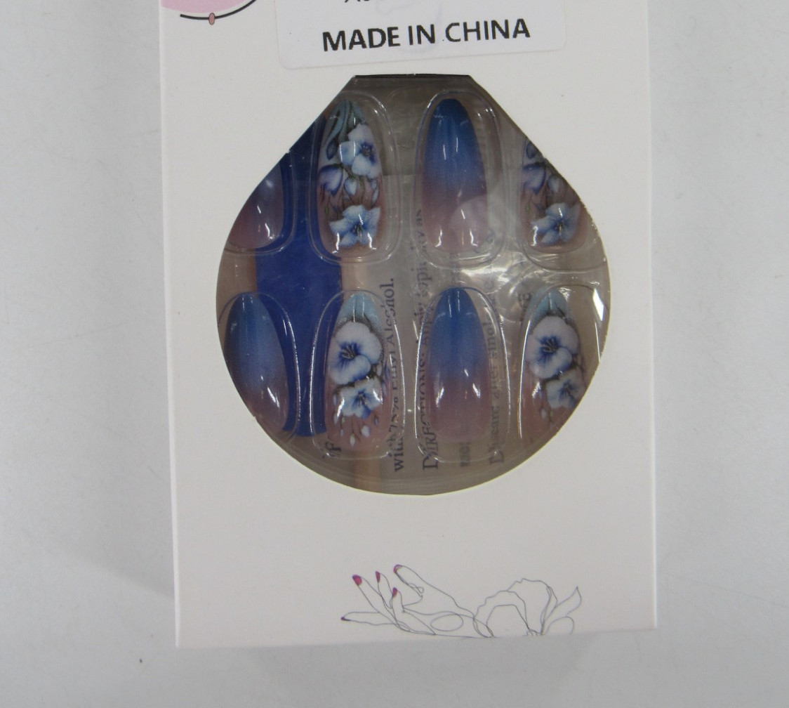 Women’s Beautiful Nail Blue Floral Ombre Pointe Cat Manicure Nails Set 20: New