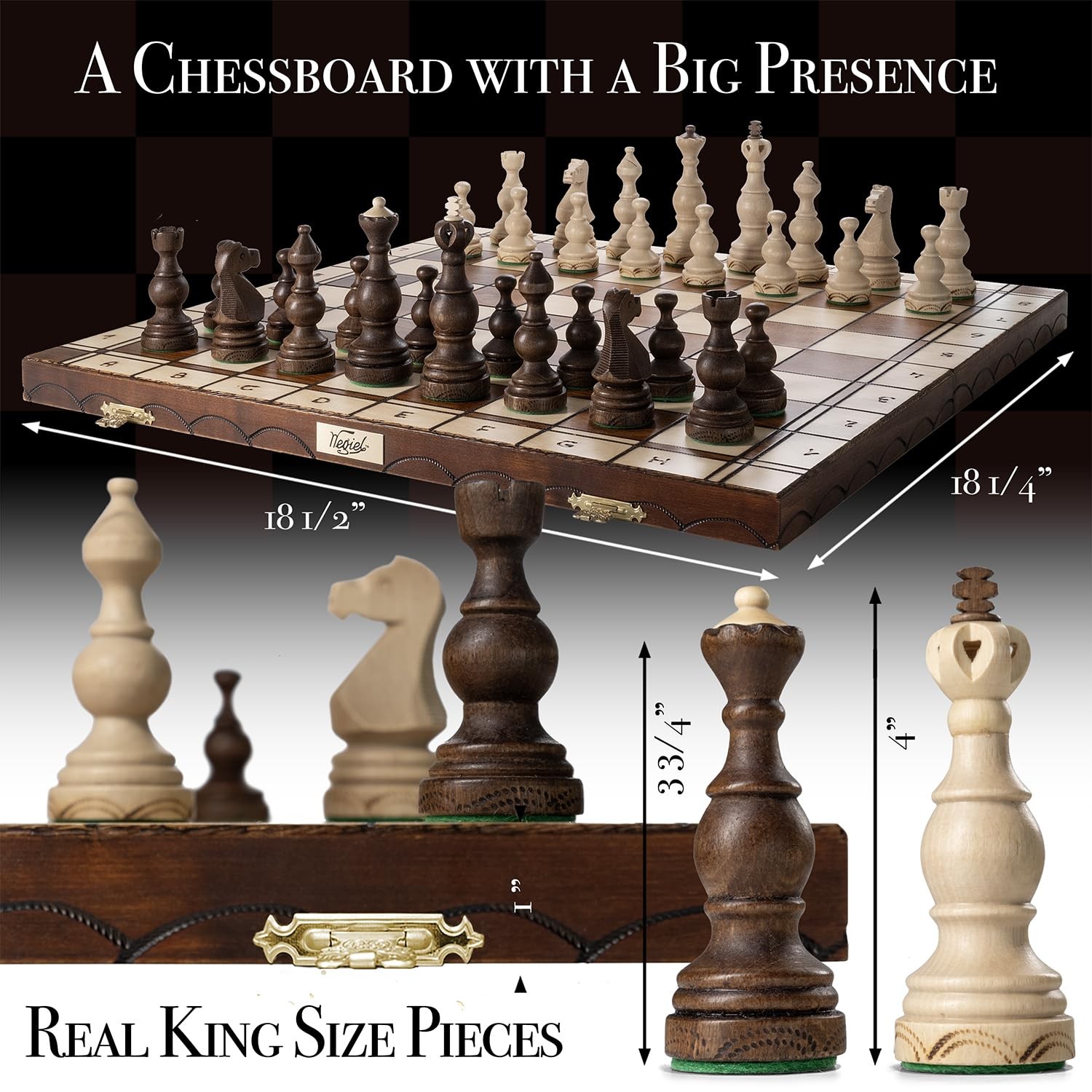 Wegiel Legate Luxury Wooden Chess Set for Adults and Kids – 46-50 cm,