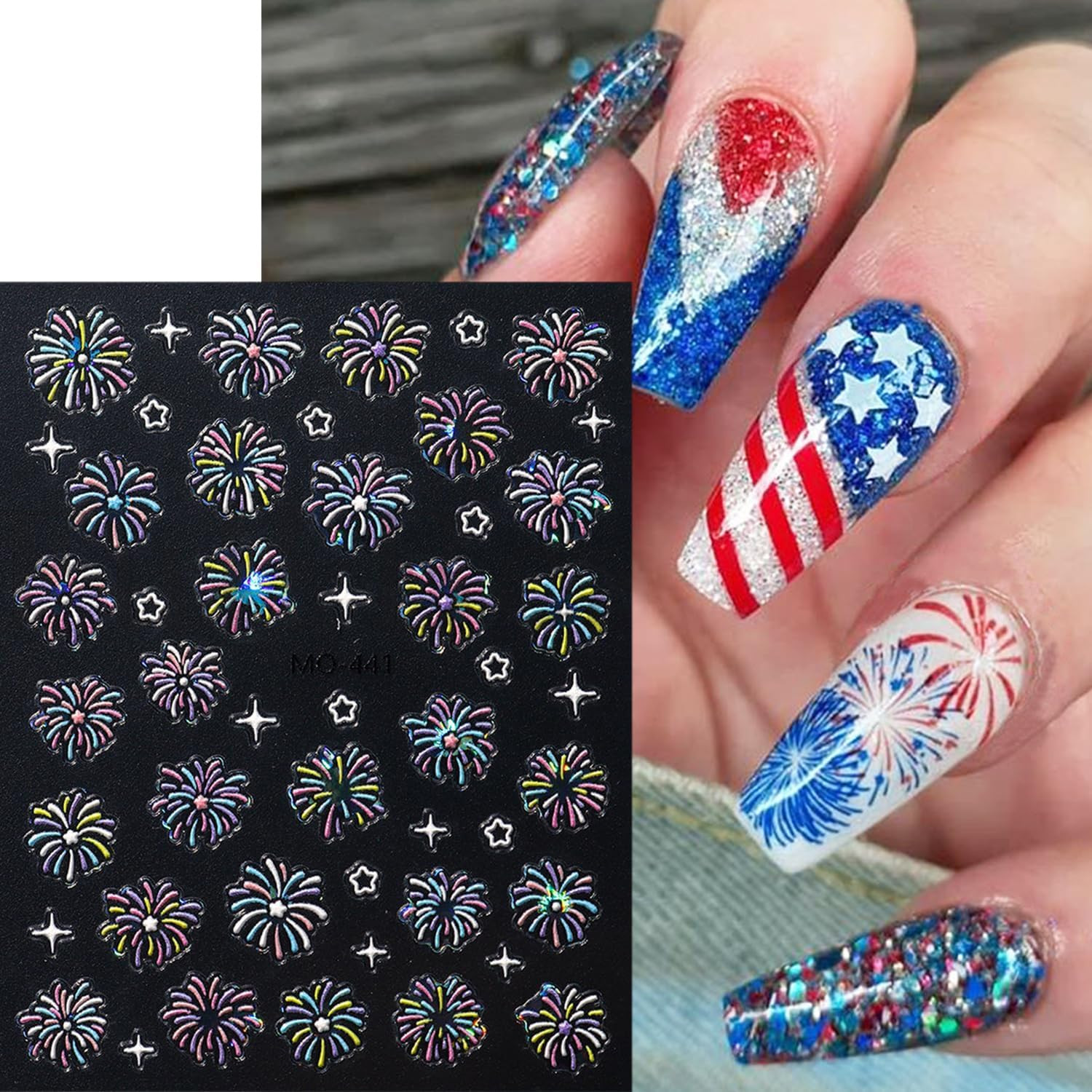 3 Sheets 4Th of July Nail Decals for Nail Art 5D Embossed Nail Art Stickers