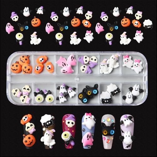 1Box Halloween Nail Charms Cute Ghost Pumpkin Mini Halloween Resin Bat Ghost