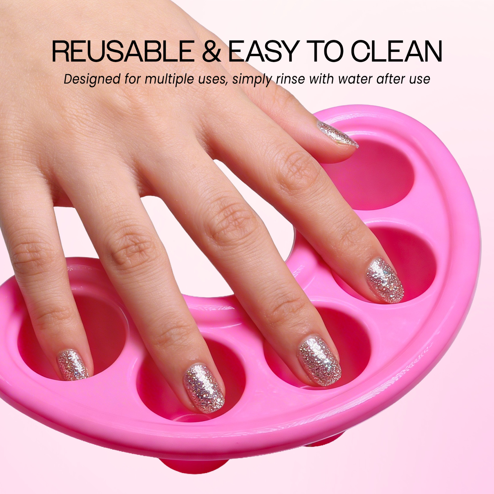 Beauticom Manicure Bowl Nail Art Hand Soak Treatment Tray Pink – 5 Finger Slots