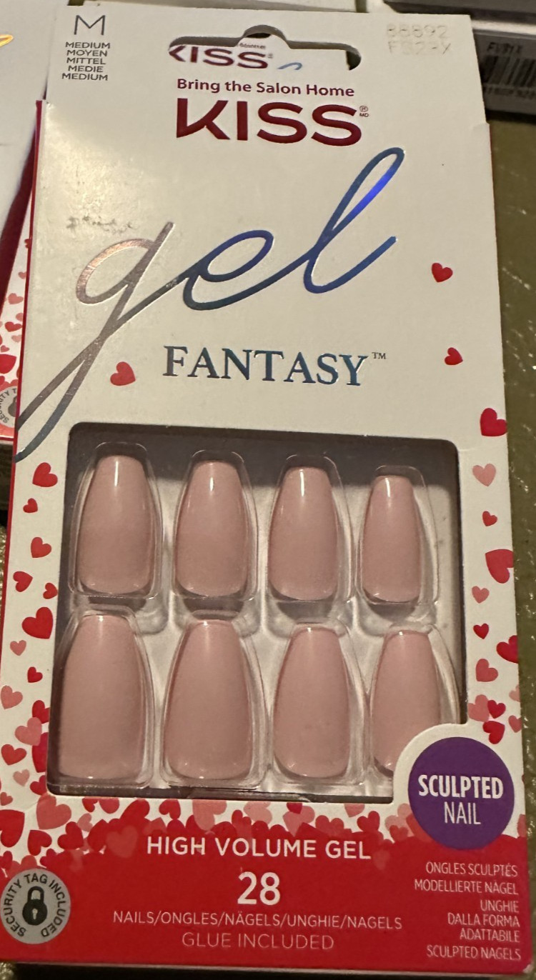 Kiss Nails Glam Fantasy Glue/Press on Medium Eased Edge Pink Gloss sculpted