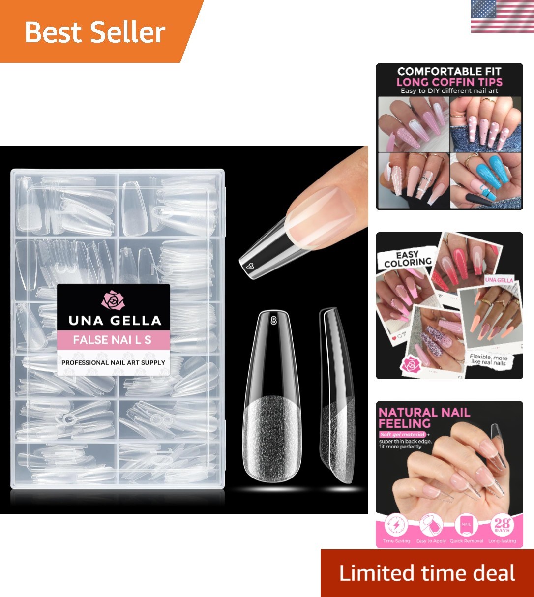 216Pcs Clear Long Coffin Nail Tips: Perfect DIY Press-On Acrylic Nails