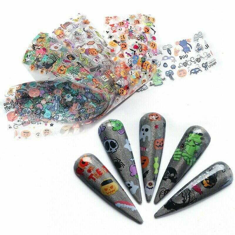 10x Halloween Series Nail Foil Stickers Transfer Decals Paper Nail Decor Fashion