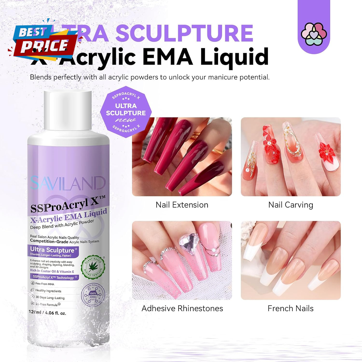 Monomer Acrylic Nail Liquid: 4 Oz Acrylic Monomer for Nails Extension with 12# N
