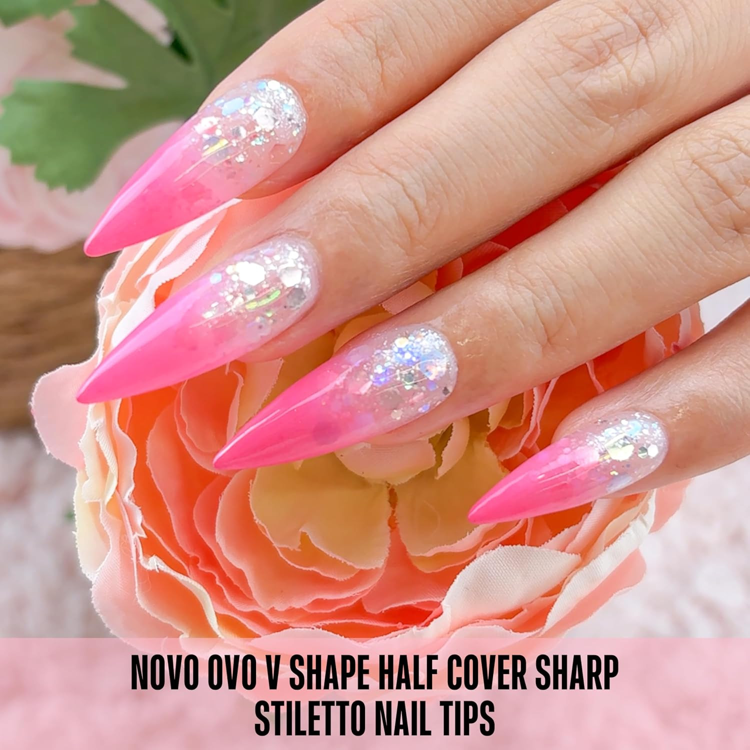 Half Cover Sharp Stiletto Soft Gel Nail Tips, Extra Thick V Shape Shallow Paste