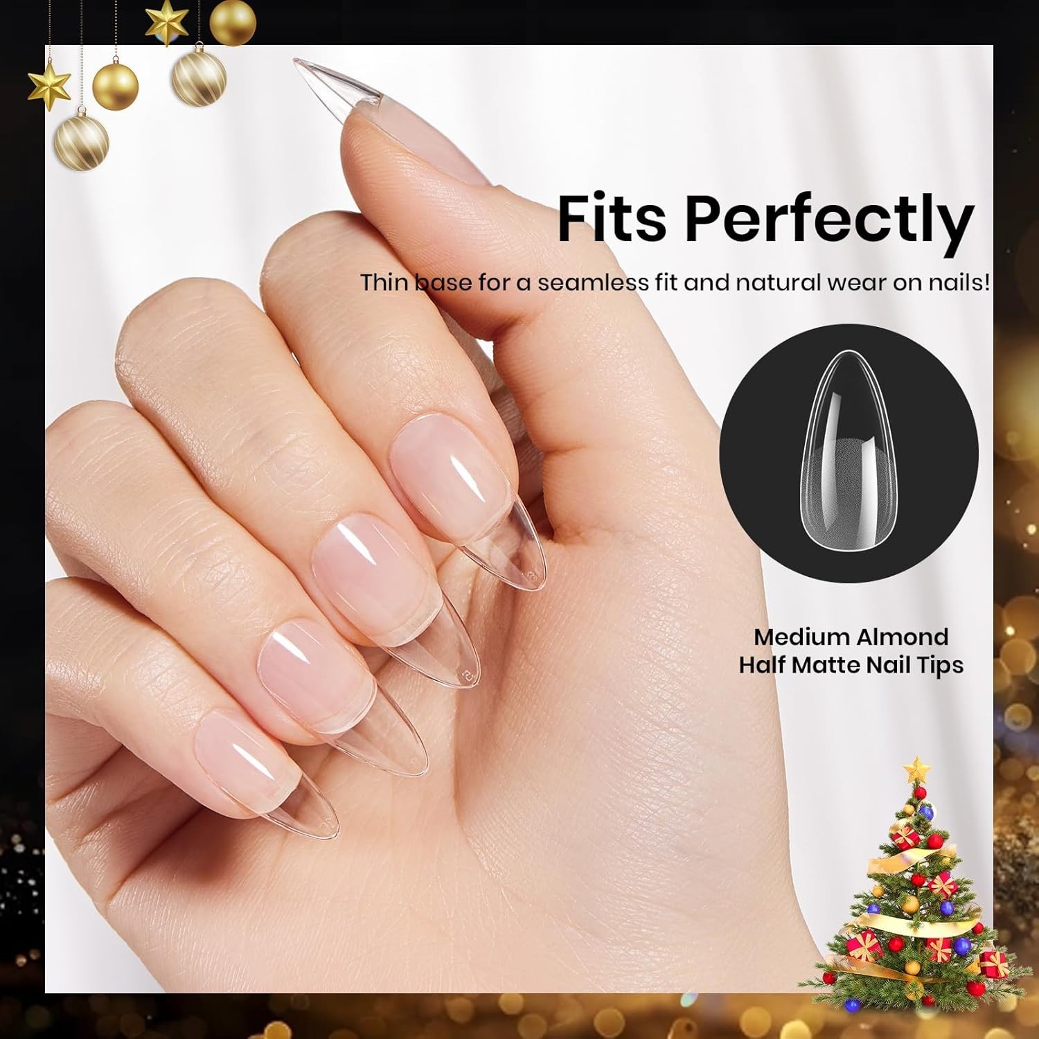 288 PCS Almond Gel Nail Tips – Natural Look Half Matte Finish for Women