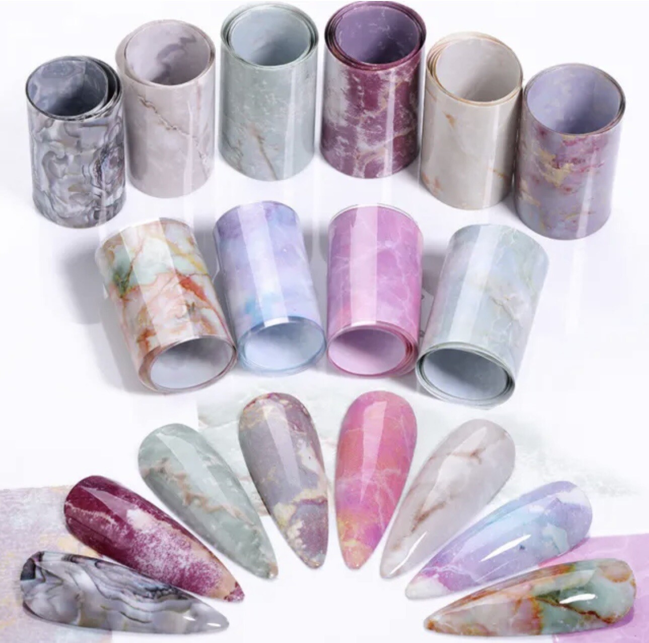 Marble Nail Art Transfer Foils 10 Rolls Slider Wraps Manicure Decal Nail Sticker
