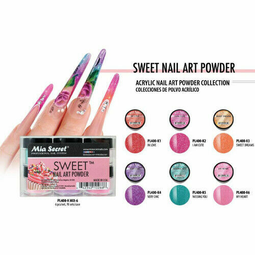 New Mia Secret Monomer 4 Ounce + SWEET Nail Art Powder 6 Colors Collection Set