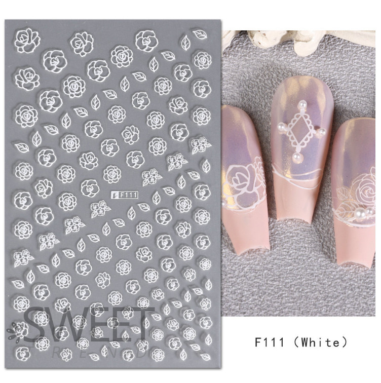 4Pcs Set 3D Nail Stickers White Flowers Adhesive Nail Art Decals Manicure NS44