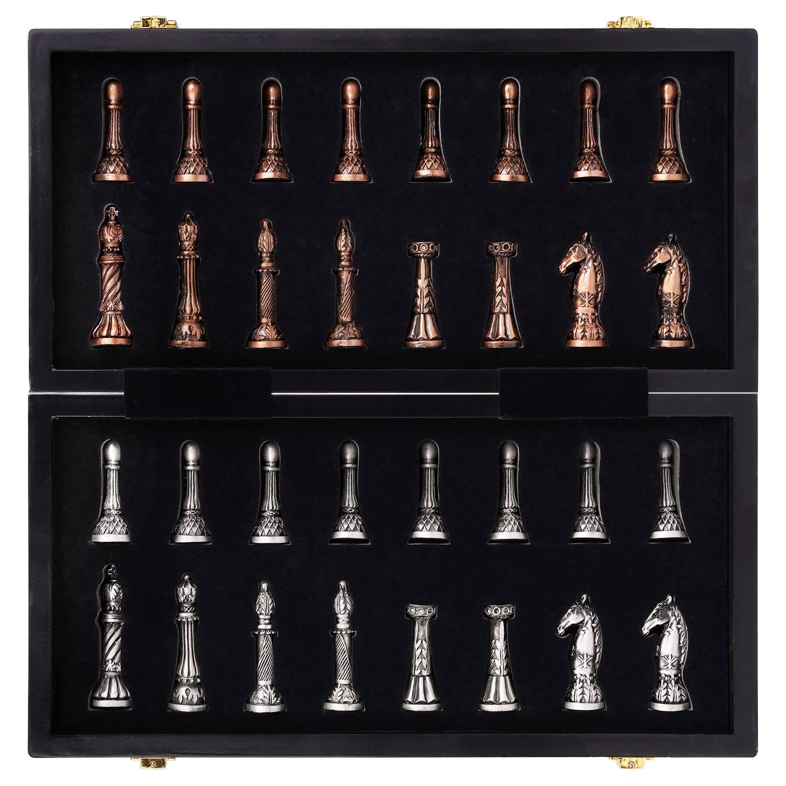 Retro Metal Chess Set for Adults 15.1 inches x inches, Bronze, Silver