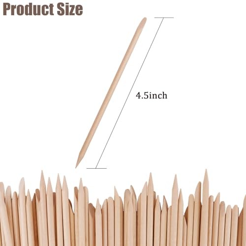 300 Pcs 4.5 Inch Orange Wooden Cuticle Pusher Sticks, Double-Sided