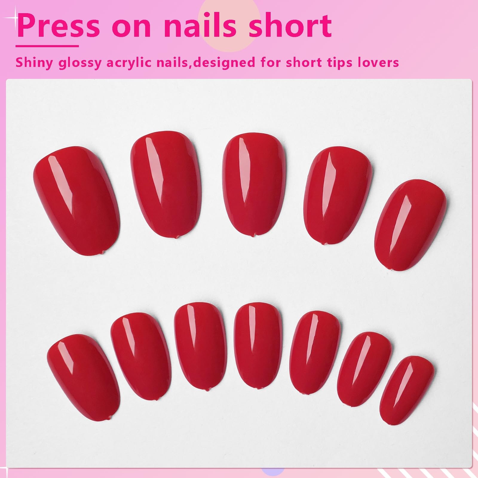 Oval Press on Nails Short Fake Nails, 240pcs Nails Press on Almond Bright Red