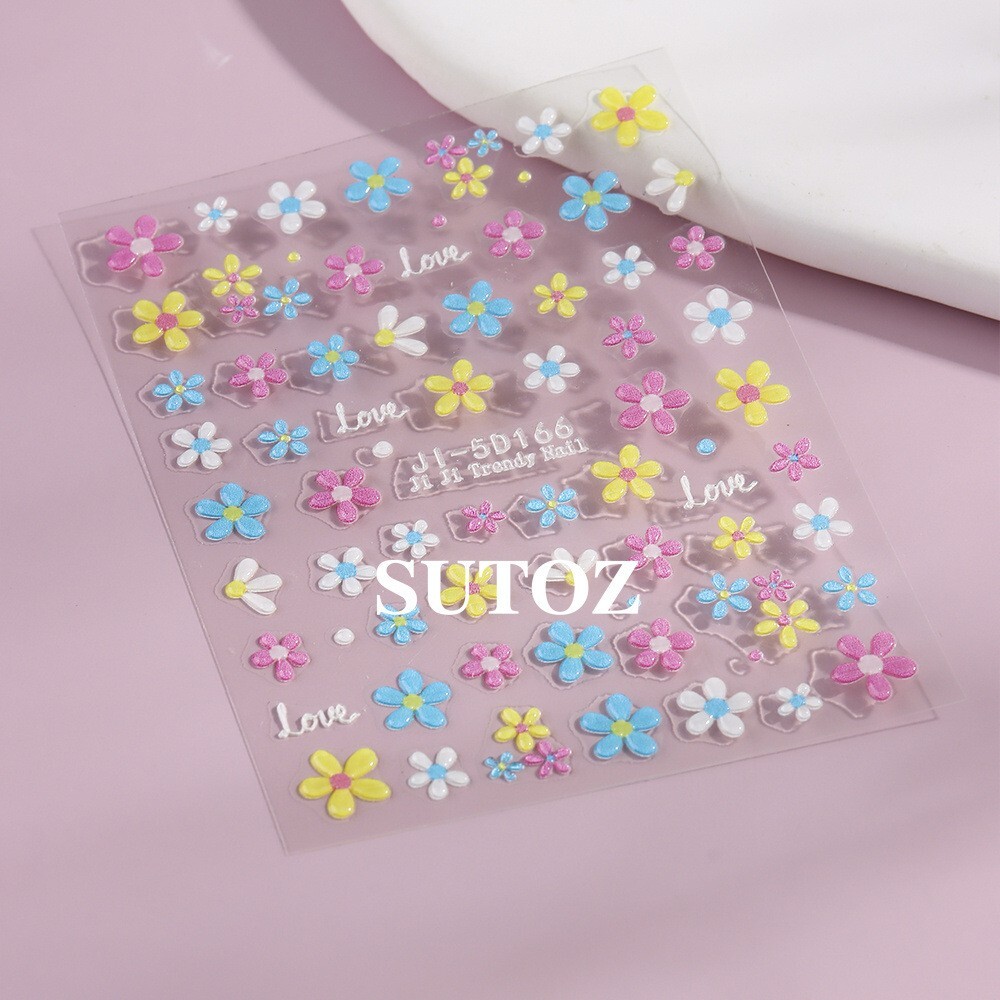 2Pcs 3D Nail Art Stickers Daisy Flower Bride Decals Decoration JI166/167 NH29