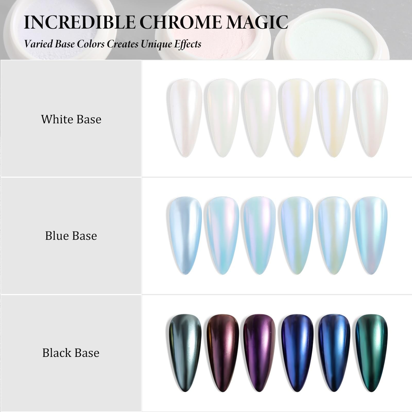 Chrome Nail Powder Metallic Mirror Effect Pigment Glitter Dust Kit