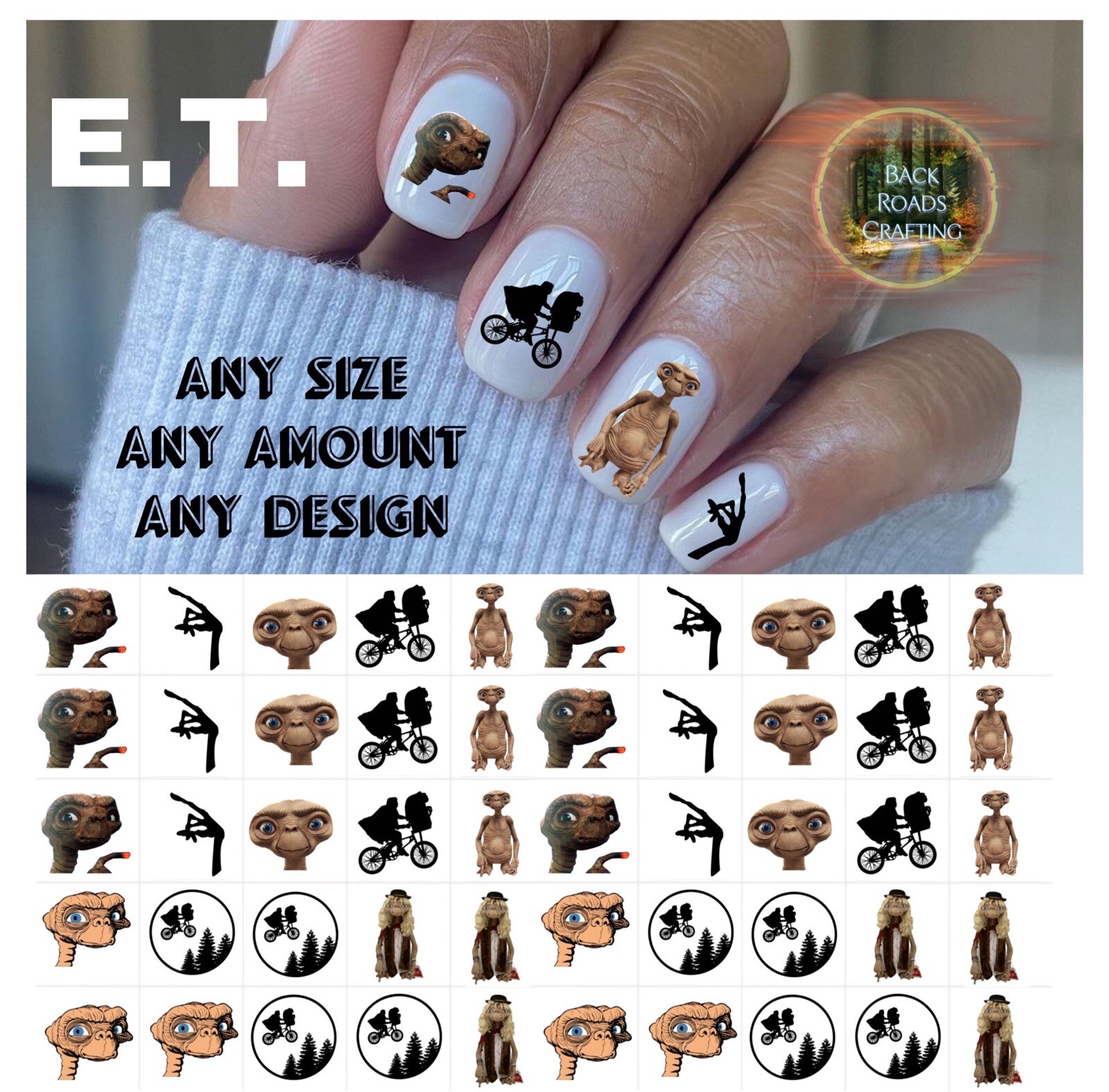 E.T. Movie ET Waterslide Nail Decals Set Of 50 Instructions & bonus Included