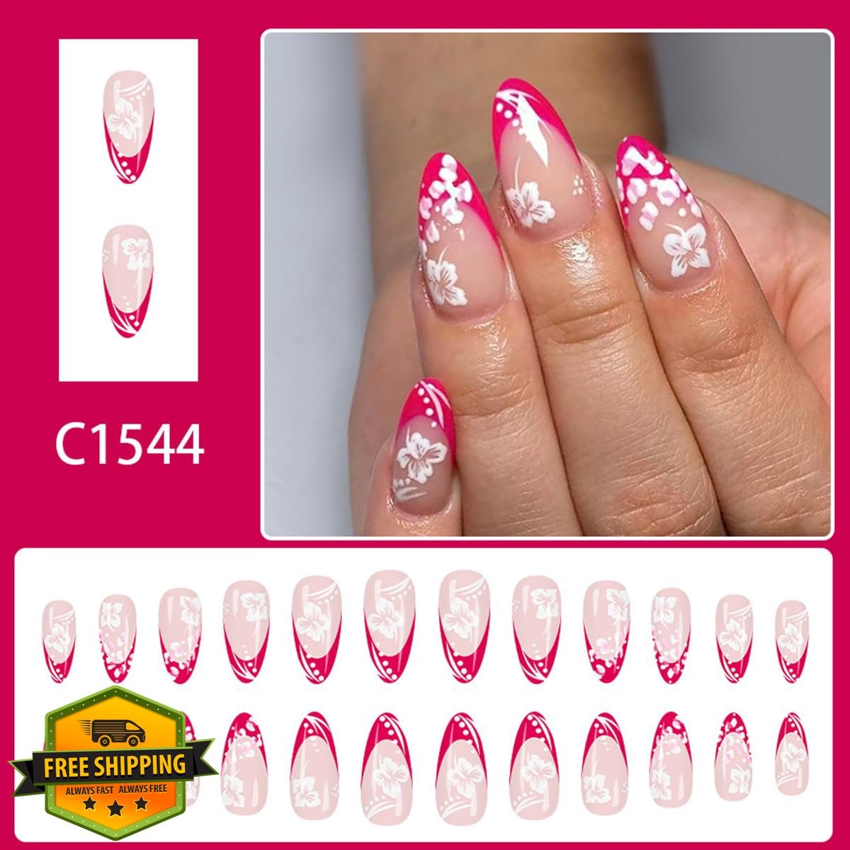 OSTTMA 24Pcs Pink French Tip Nails