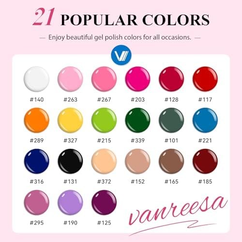 VANREESA 24 Pcs Gel Nail Polish Set, 21 Colors Gel Polish with Base Coat Glossy
