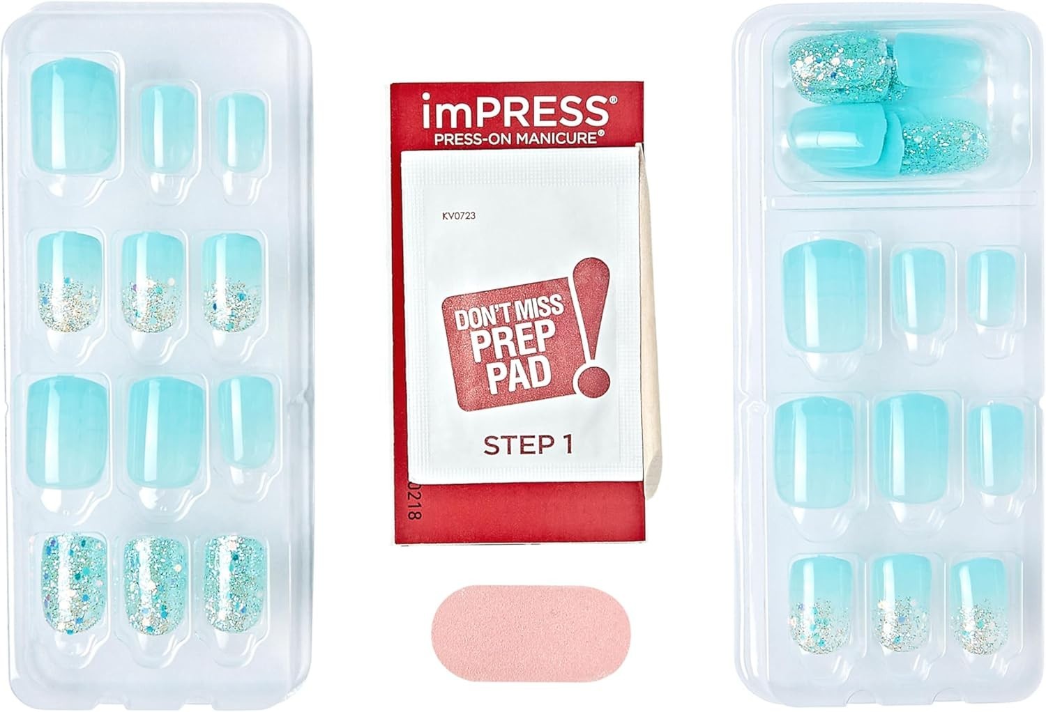KISS imPRESS No Glue Mani Press On Nails Eternity Medium Blue Short Squoval