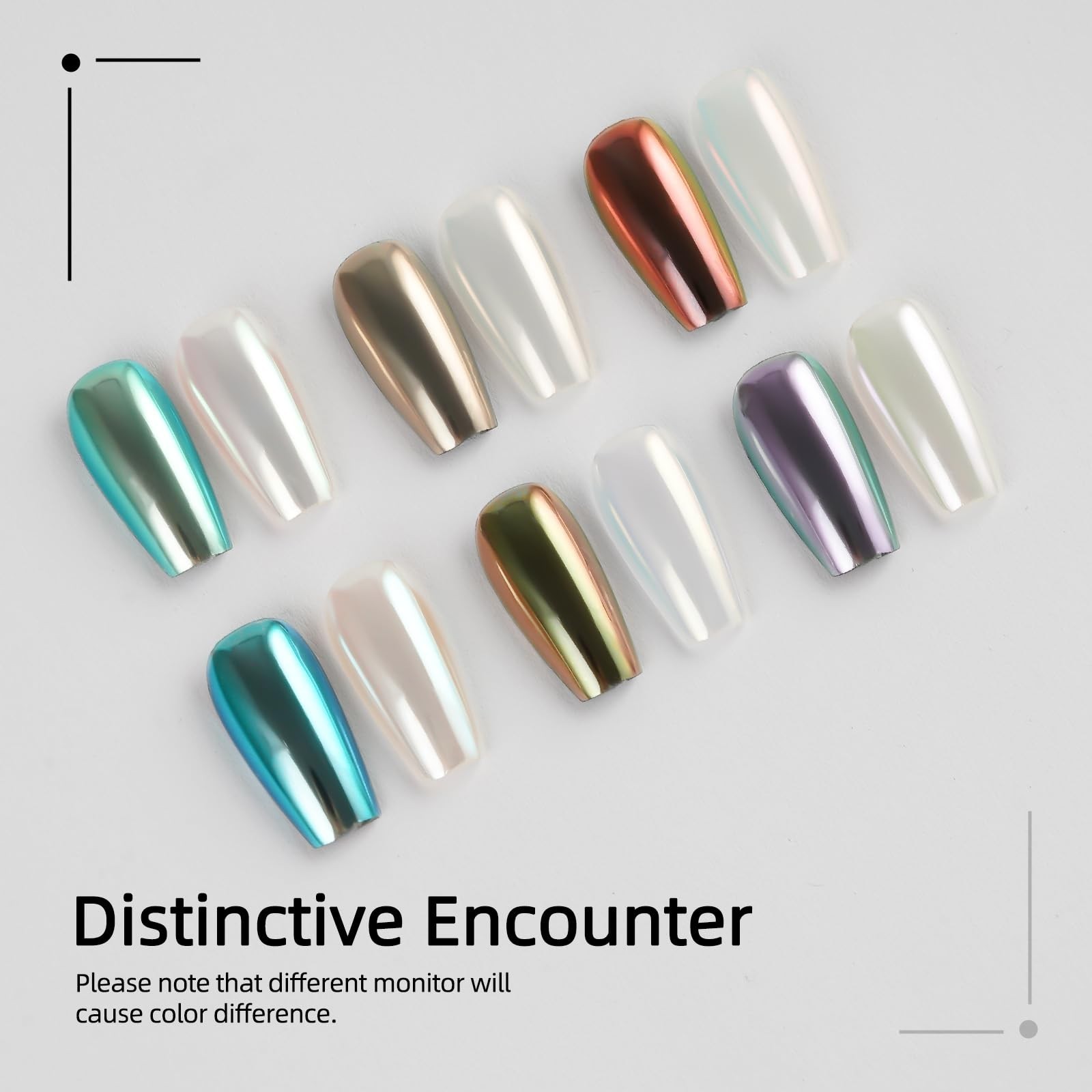 Pearl White Chrome Nail Powder Set – 6 Colors Iridescent Glitter for Gel Polish