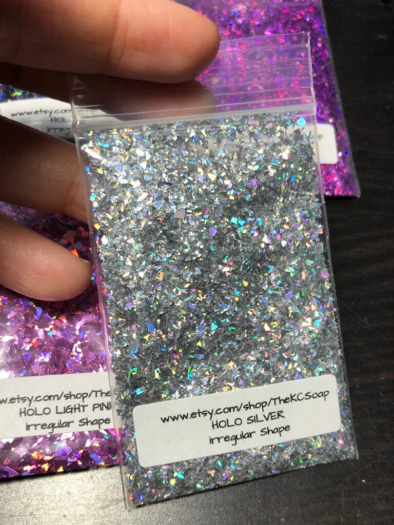 50g Solvent Resistant IRREGULAR CUT SHAPE Glitter HOLO SILVER ART Nail Craft