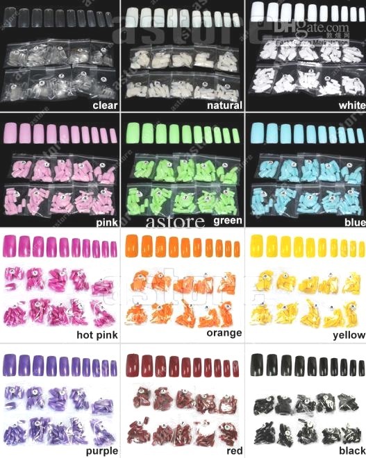 Set 20 100 500 FALSE NAILS Full Cover Glue On Fake Square Tips Natural Coloured