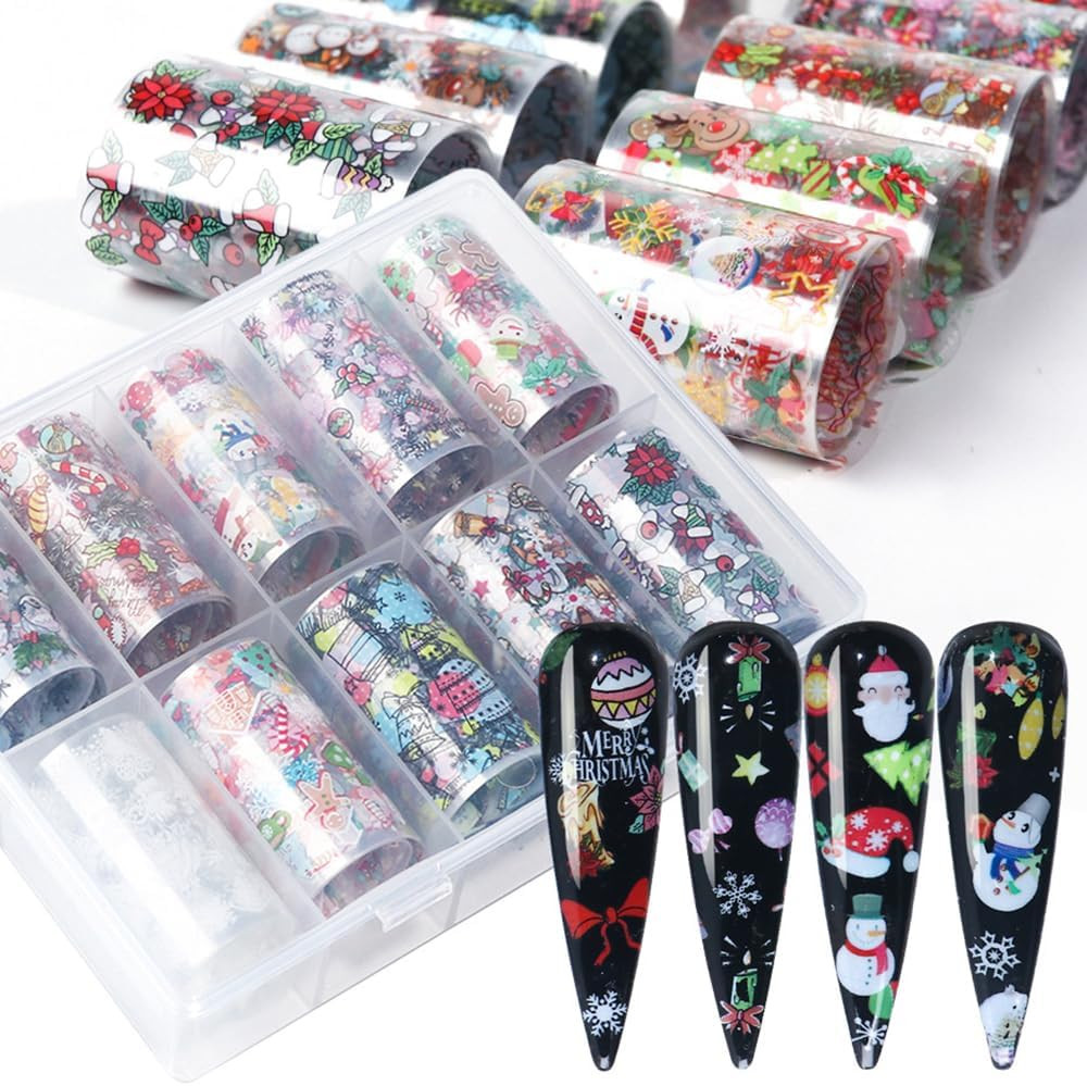 10 Sheets Christmas Nail Art Foils Transfer Stickers Winter Nail Stickers Decals