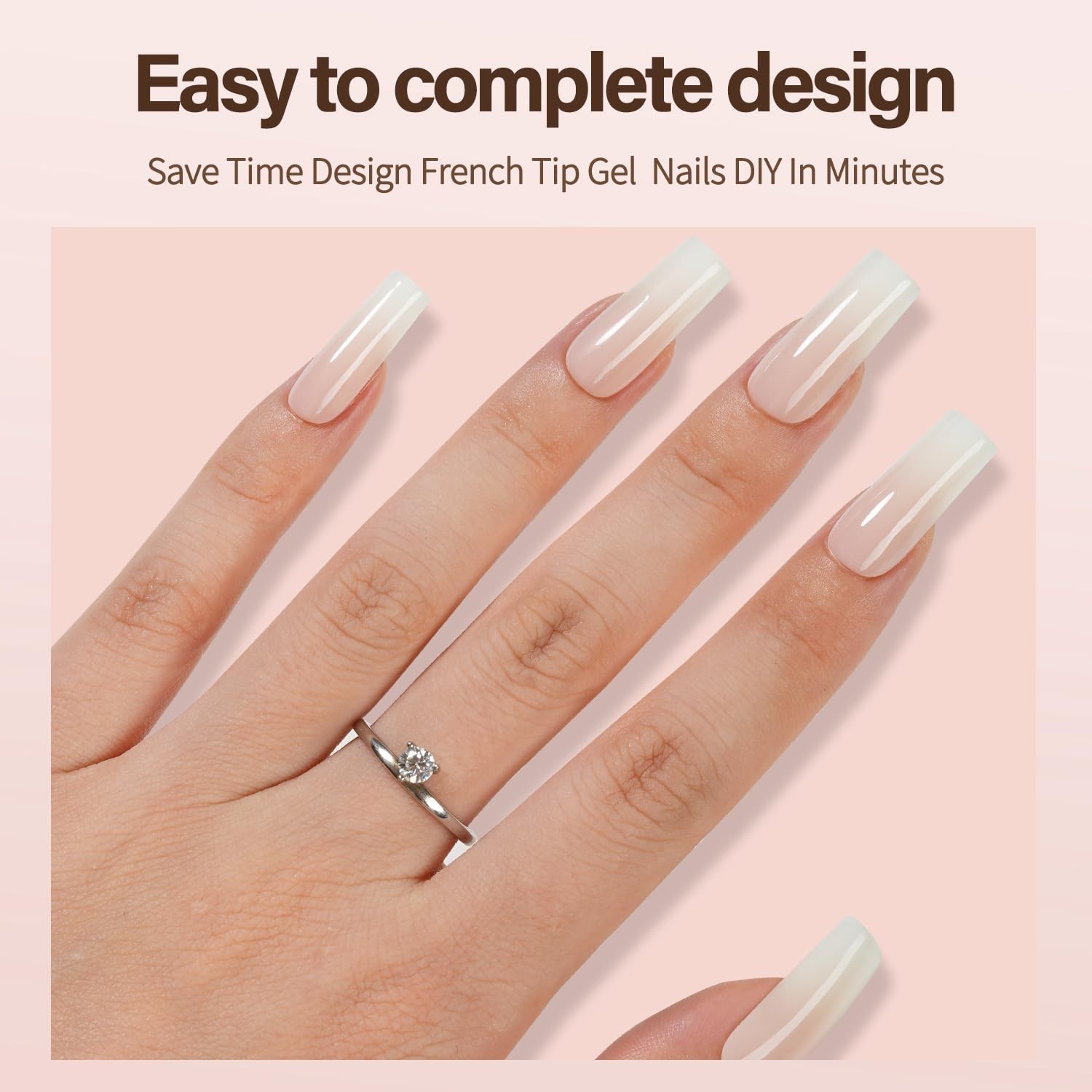 Ombre Gel Nail Tips, 150Pcs Peach Gradient Long Square Press on Nails, Soft G…