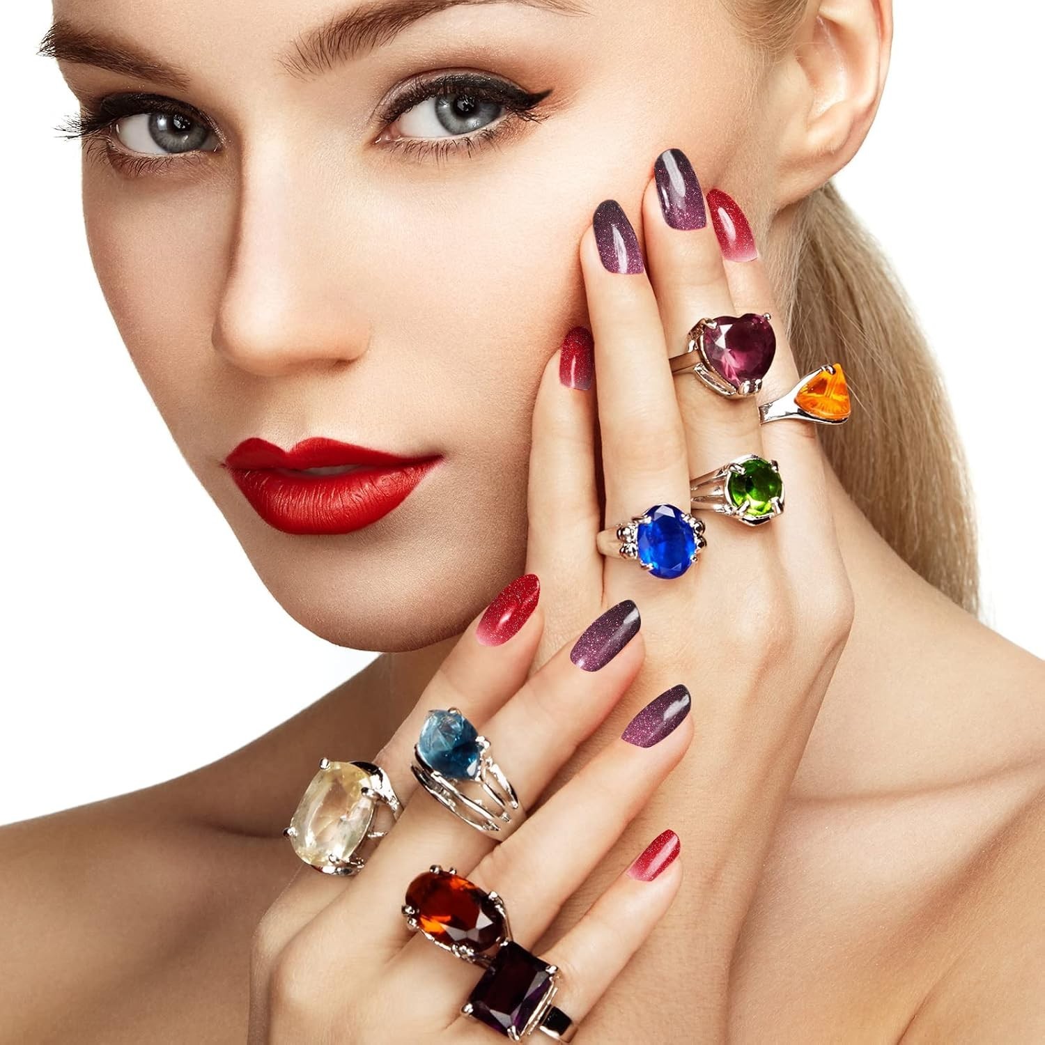 Color Nail Strips 700 Pieces Shimmery Nail Wraps Stickers Variety Pack for Women