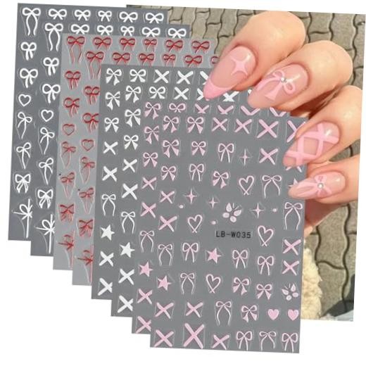 Heart Bows Nail Art Stickers Valentine’s Day Nail Supplies 3D Self Christmas 5